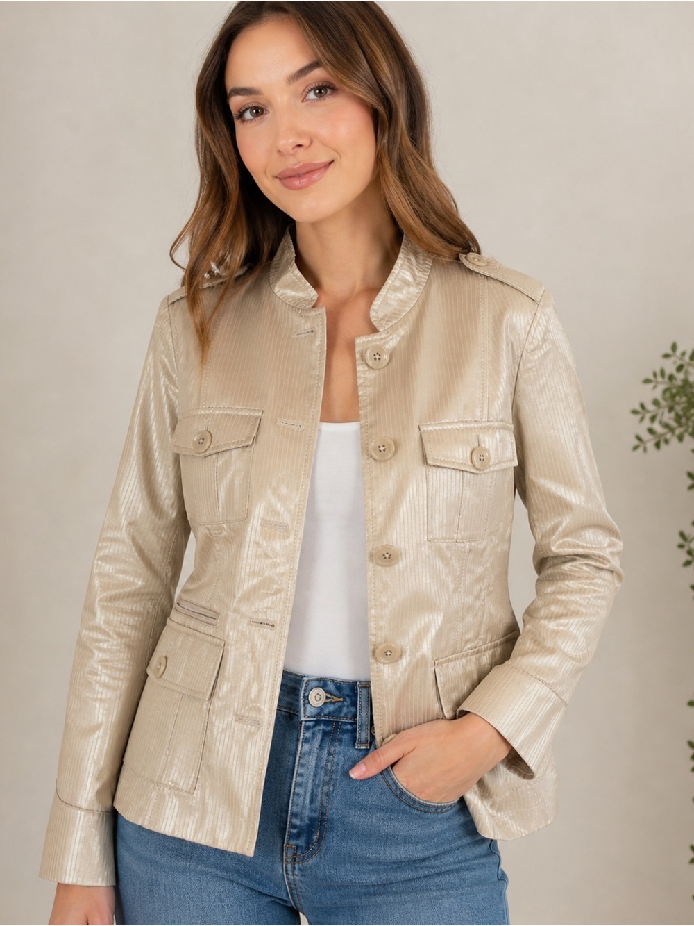 Banana Republic Womens Metallic Gold Utility Jacket